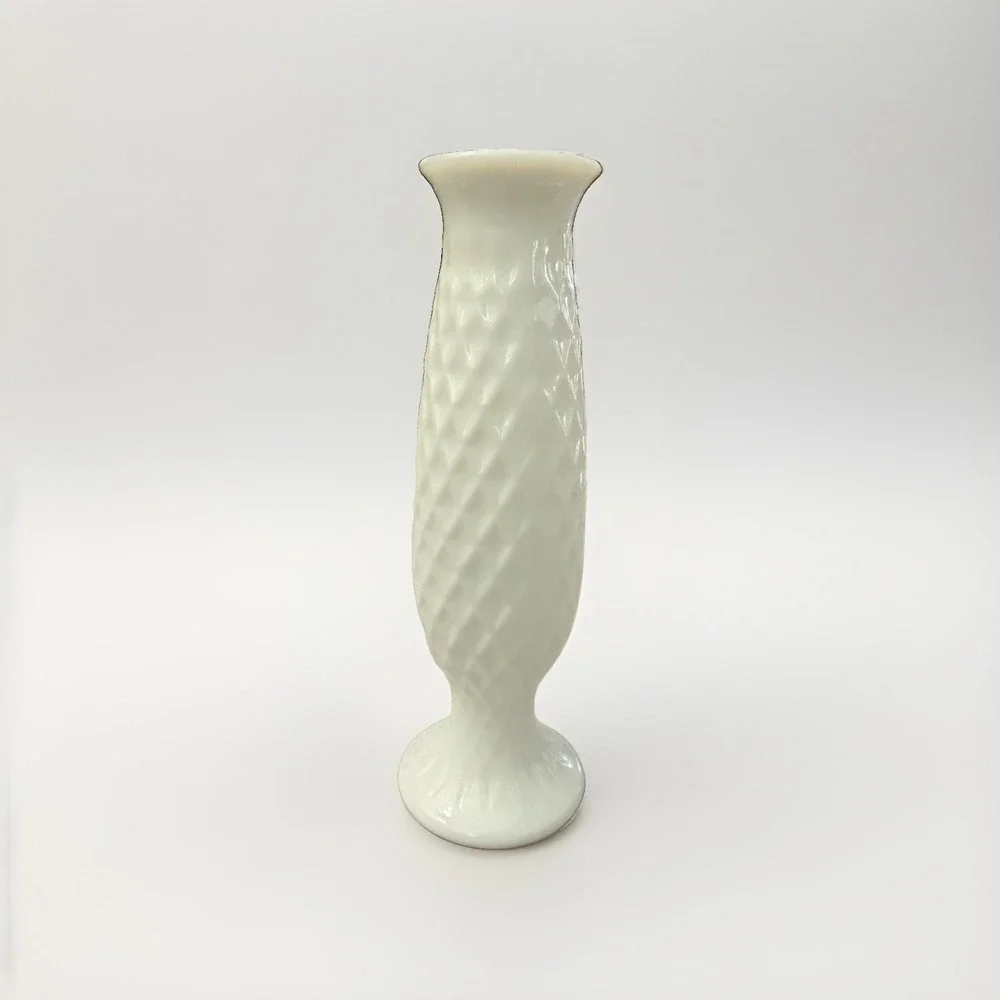 Vintage E.O. Brody White Milk Glass Diamond Pattern Vase 7 1/2